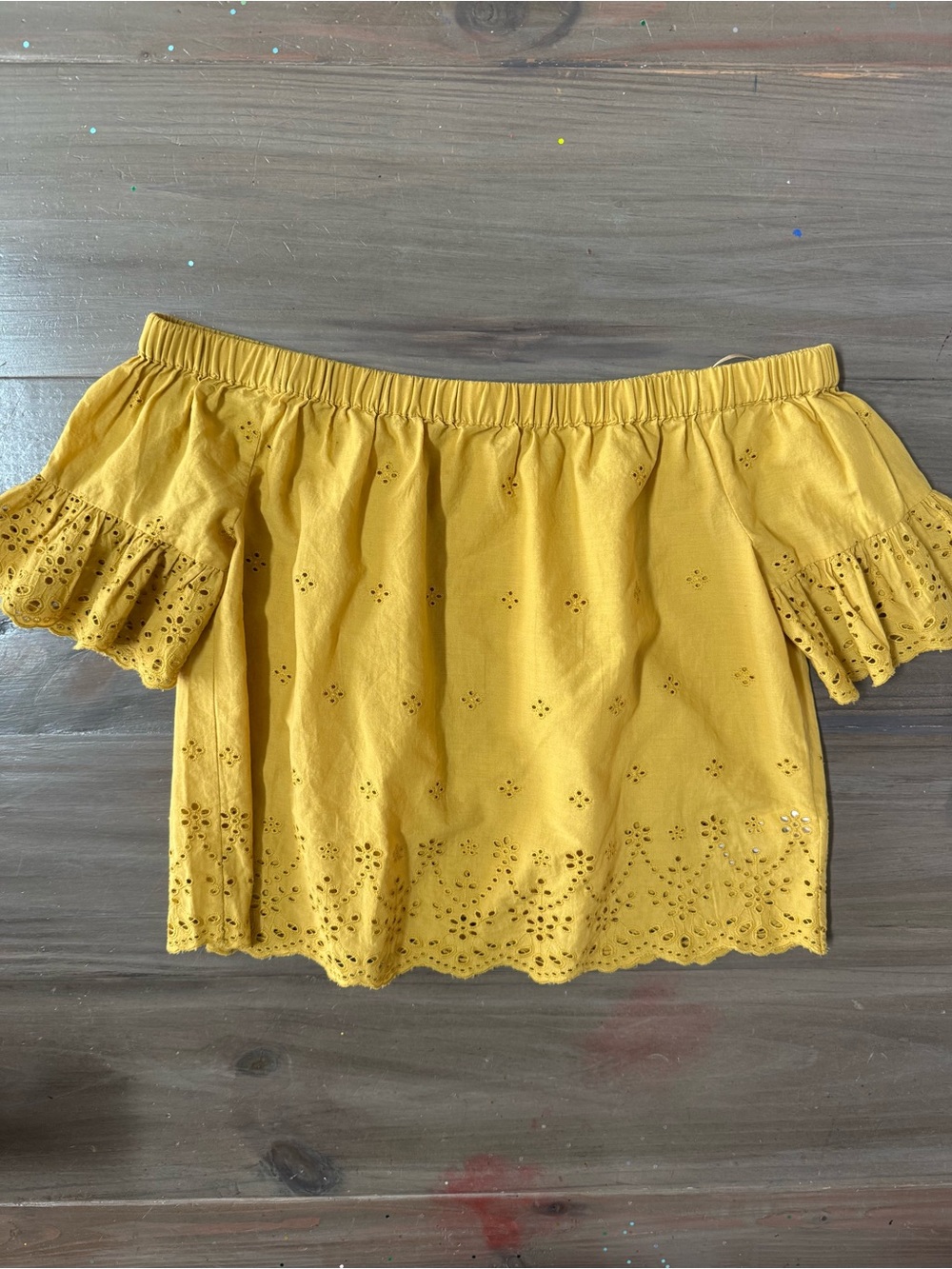 Madewell Eyelet Off Shoulder Top Mustard Women’s XS Floral Boho